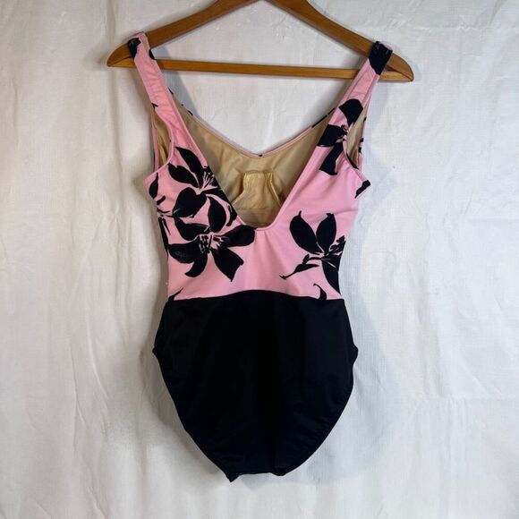 MiracleSuit One Piece Estilo Tummy Control Swimsuit Pink Black Size 8 Underwire - Picture 3 of 12